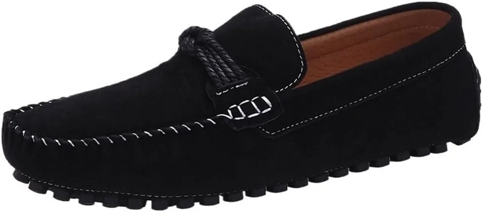 Mens Loafers Slip On Suede Round Toe Breathable Lightweight Casual Shoes Flexible Sole Resistant Rope Tie Party Dress Shoes