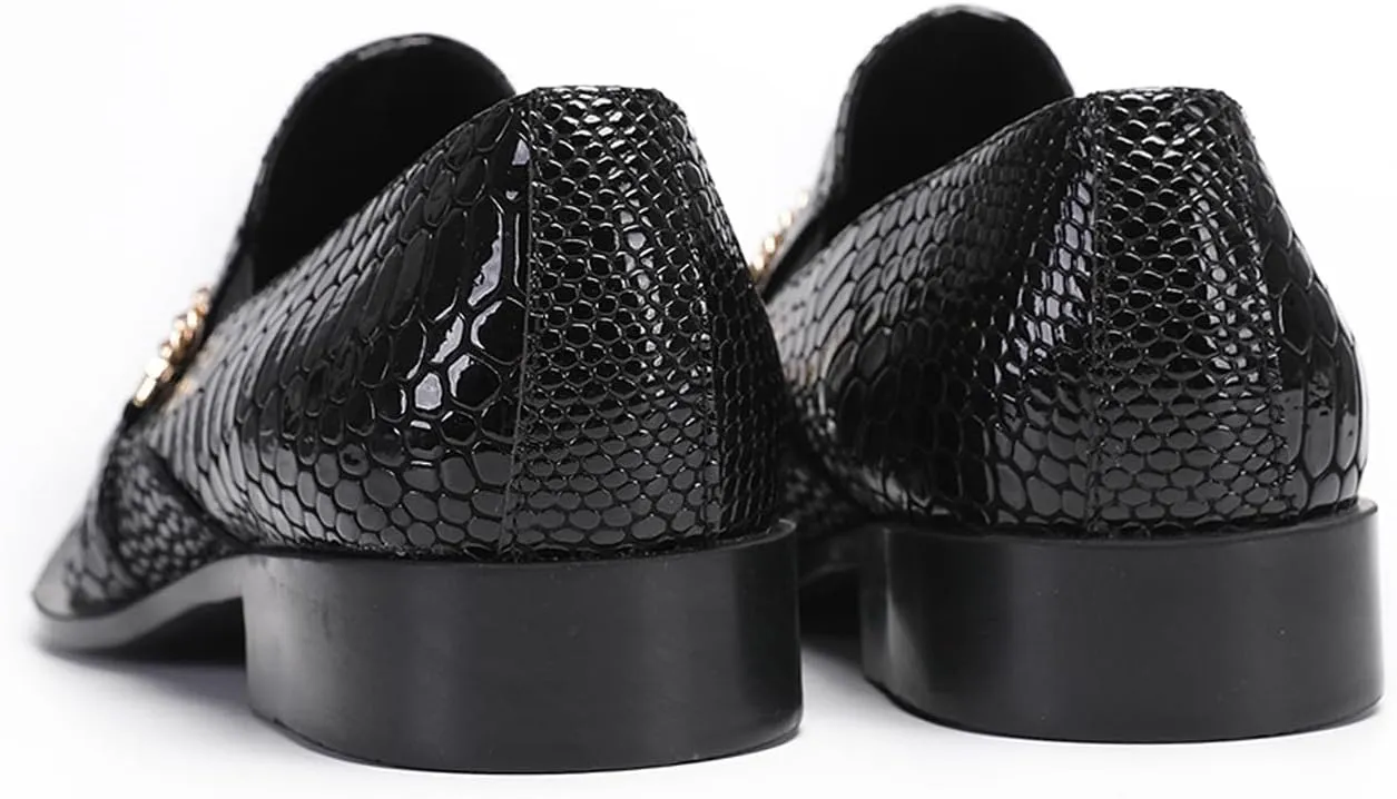 Men's Metal-Toe Slip On Loafers with Beadwork | Genuine Leather Penny Loafers for Wedding/Disco/Rock Events | Dress Shoes for Casual & Party Outfits Black