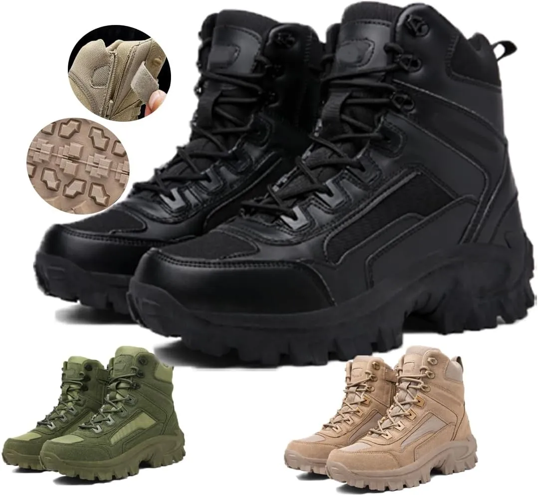 Men'S Military Tactical Work Boots Side Zipper Lightweight Army Combat Boots Durable Outdoor Work Boots Desert Boots Men'S Waterproof Tactical Hiking Boots