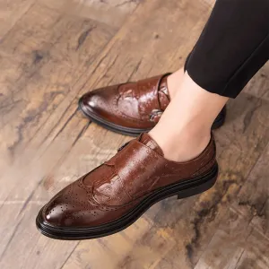 Men's Monk Strap Loafers Slip-on Genuine Leather Business Dress Shoes Handmade with Buckle, Casual Formal Footwear for Men