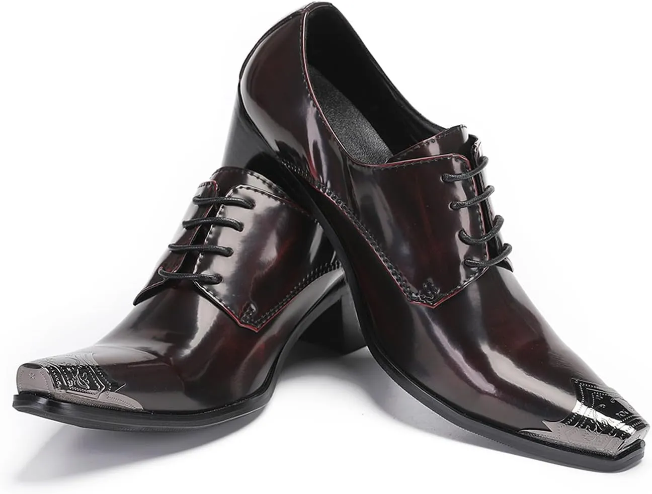 Men's Oxfords Casual Dress Tuxedo Shoes Genuine Leather Metal Tip Toe Derby Fashion Prom Wedding Ballroom Party Western Heel Shoes