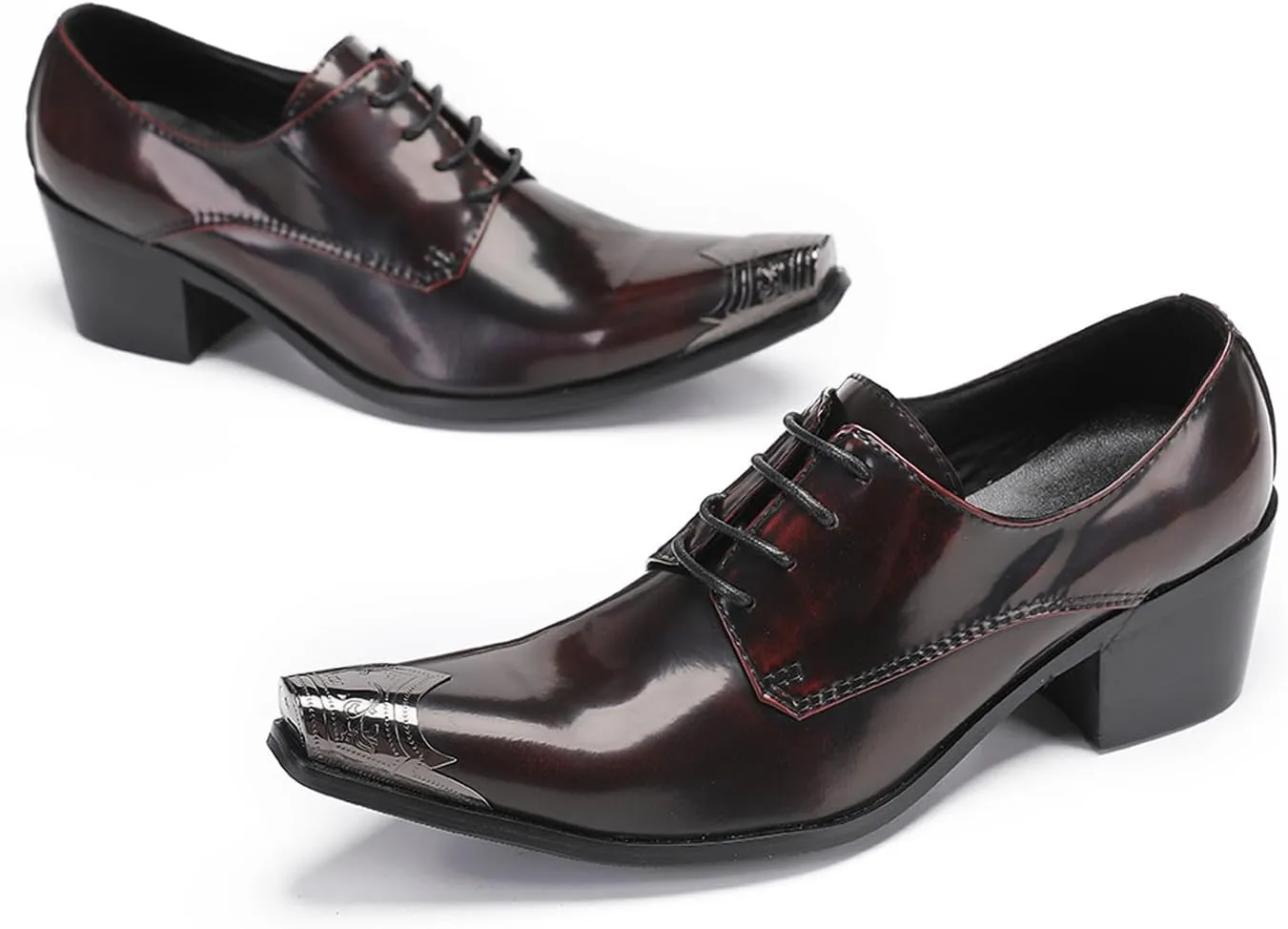 Men's Oxfords Casual Dress Tuxedo Shoes Genuine Leather Metal Tip Toe Derby Fashion Prom Wedding Ballroom Party Western Heel Shoes