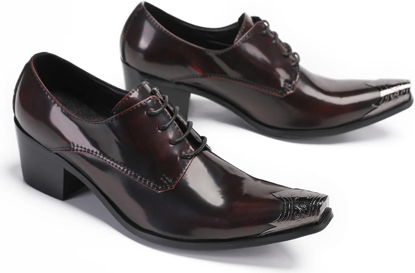 Men's Oxfords Casual Dress Tuxedo Shoes Genuine Leather Metal Tip Toe Derby Fashion Prom Wedding Ballroom Party Western Heel Shoes