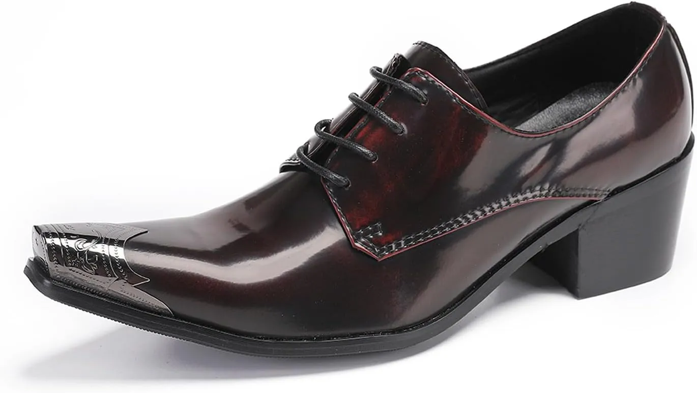 Men's Oxfords Casual Dress Tuxedo Shoes Genuine Leather Metal Tip Toe Derby Fashion Prom Wedding Ballroom Party Western Heel Shoes