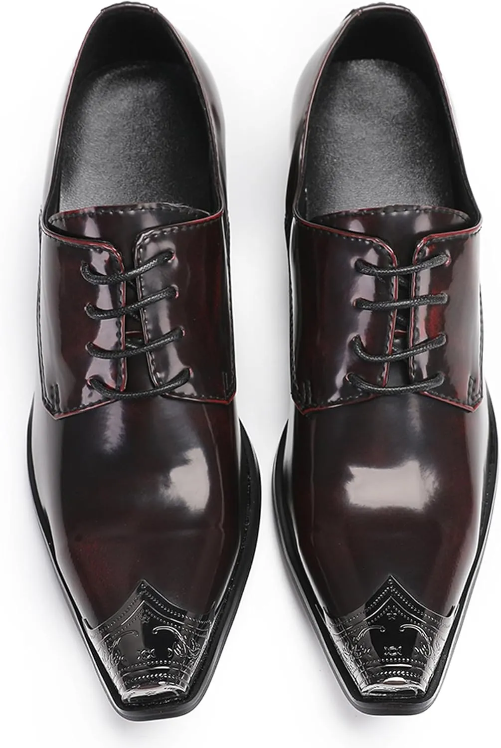 Men's Oxfords Casual Dress Tuxedo Shoes Genuine Leather Metal Tip Toe Derby Fashion Prom Wedding Ballroom Party Western Heel Shoes