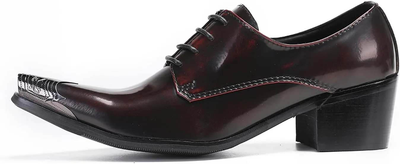 Men's Oxfords Casual Dress Tuxedo Shoes Genuine Leather Metal Tip Toe Derby Fashion Prom Wedding Ballroom Party Western Heel Shoes