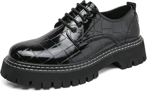 Men's Print Lace Up Platform Increase Oxfords,Fashion PU Leather Lug Sole Loafers Classic Round Toe Comfort Slip On Dress Shoes