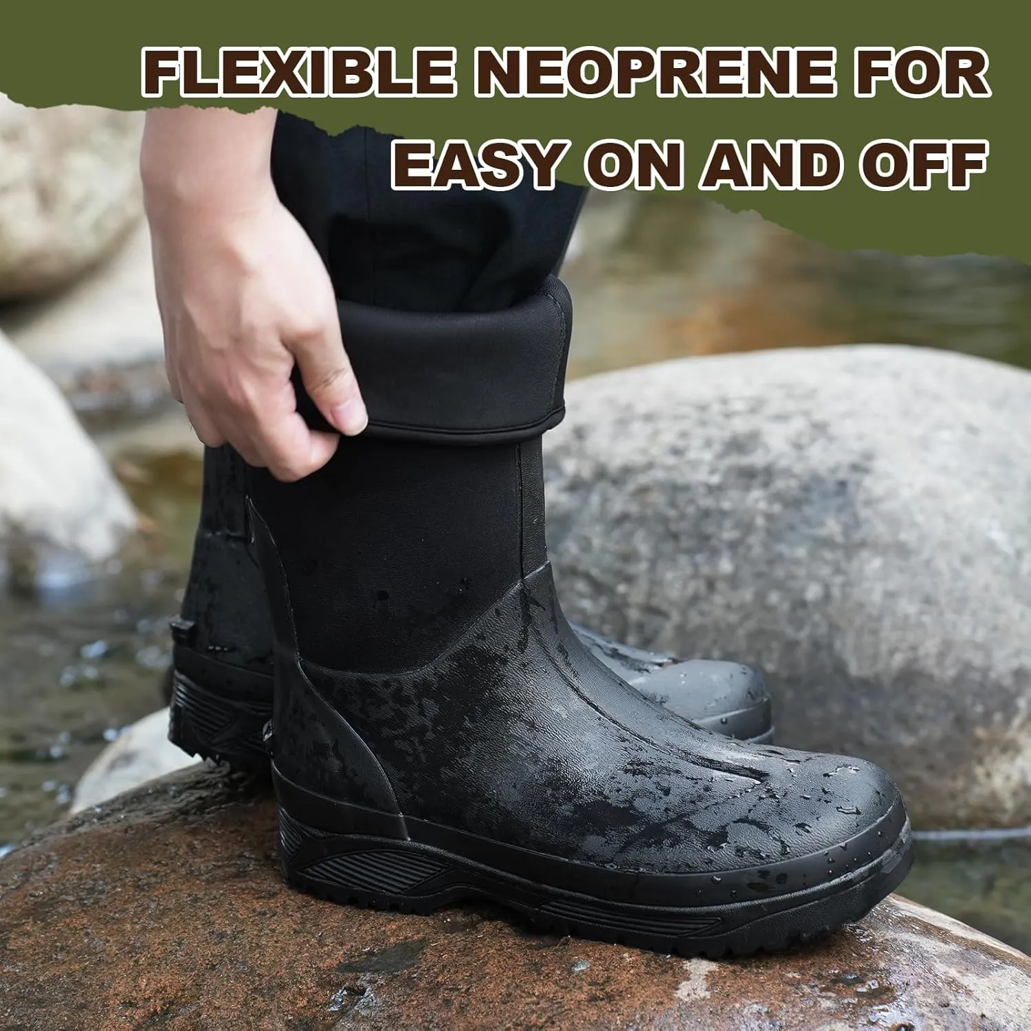 Men's Rubber Boots, Rain Boots for Men, Hunting Gardening Fishing Outdoor Work Boots, Waterproof Insulated Rubber Neoprene Knee Boots