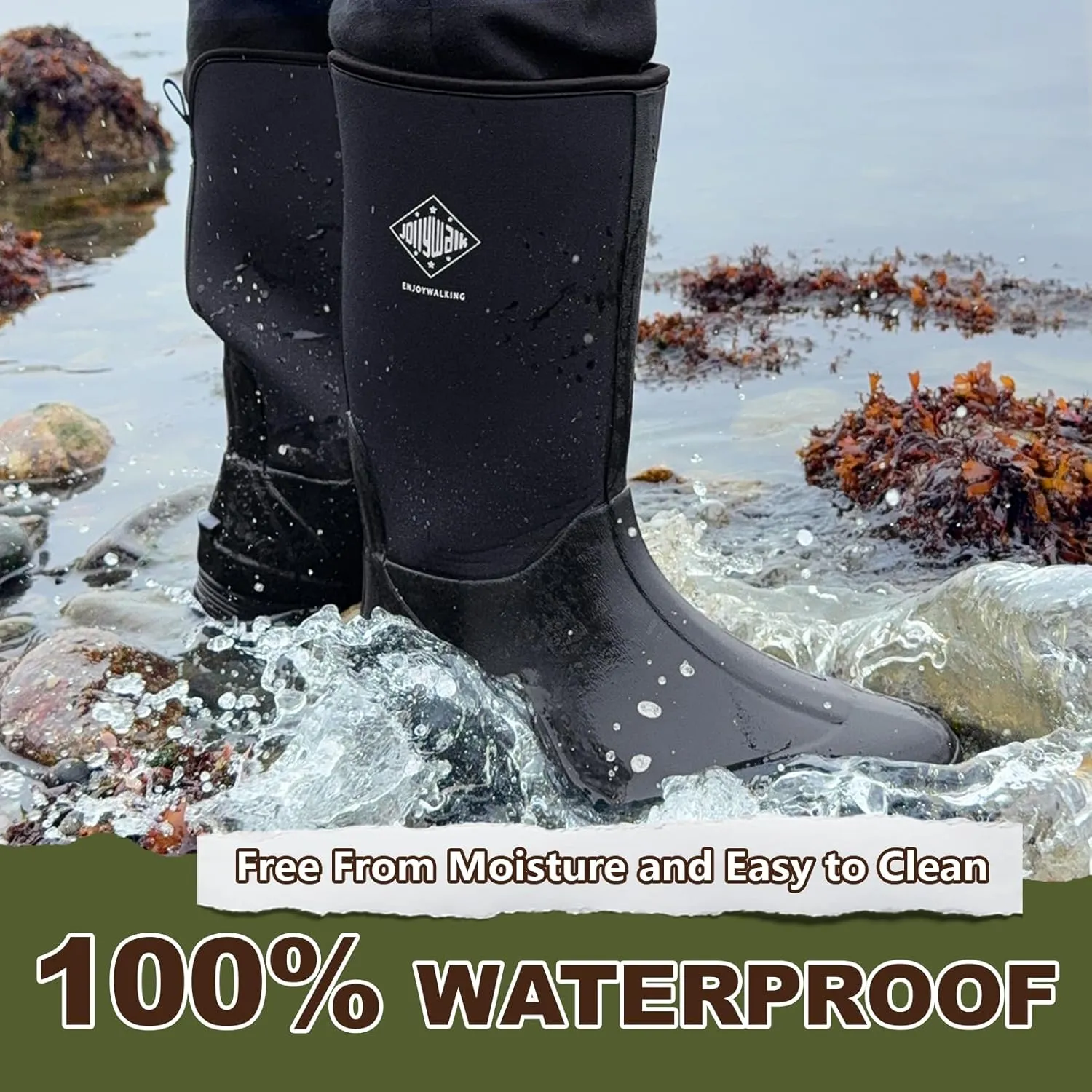 Men's Rubber Boots, Rain Boots for Men, Hunting Gardening Fishing Outdoor Work Boots, Waterproof Insulated Rubber Neoprene Knee Boots