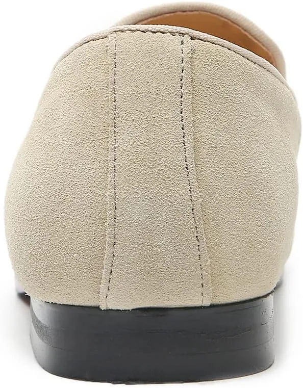 Mens Shoes Suede Slip-on Penny Loafers Casual Smoking Slippers Driving Dress Shoes Black Brown Ivory Khaki