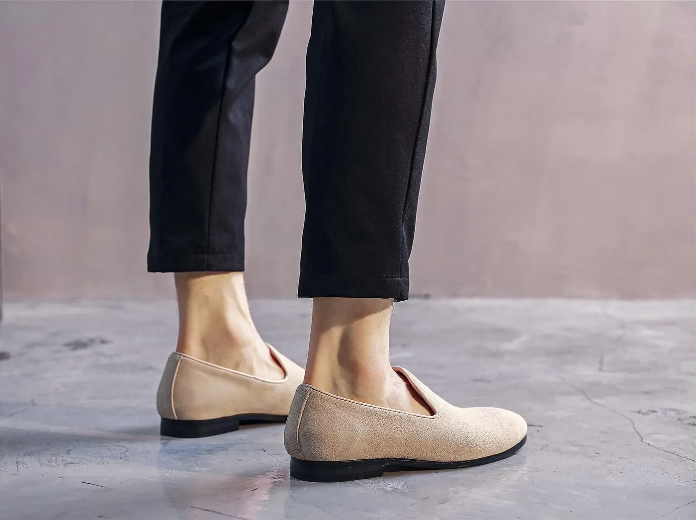 Mens Shoes Suede Slip-on Penny Loafers Casual Smoking Slippers Driving Dress Shoes Black Brown Ivory Khaki