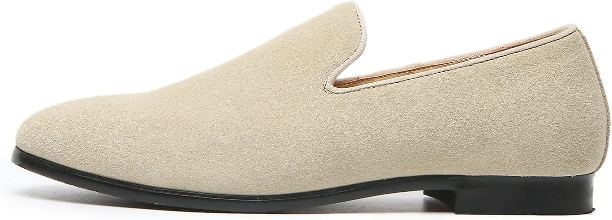 Mens Shoes Suede Slip-on Penny Loafers Casual Smoking Slippers Driving Dress Shoes Black Brown Ivory Khaki