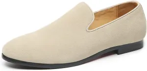 Mens Shoes Suede Slip-on Penny Loafers Casual Smoking Slippers Driving Dress Shoes Black Brown Ivory Khaki
