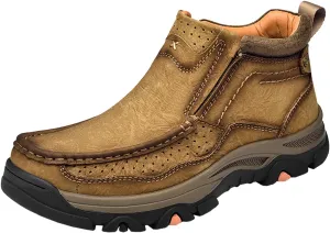 Mens Slip On Casual Loafers Classic Outdoor Leather Walking Hiking Shoes Comfortable for Work Office Dress Outdoor High Top