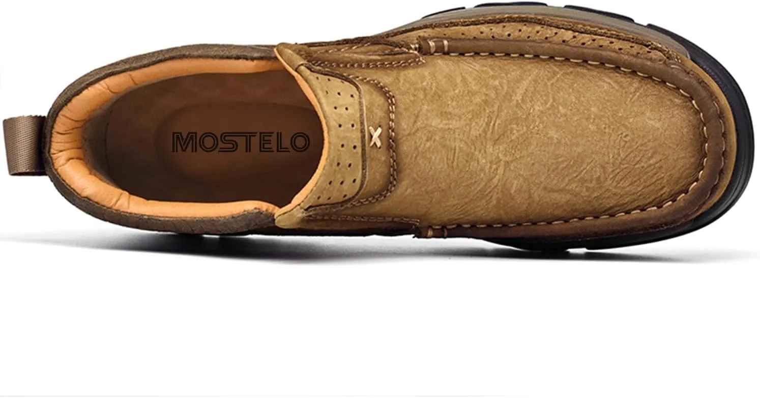 Mens Slip On Casual Loafers Classic Outdoor Leather Walking Hiking Shoes Comfortable for Work Office Dress Outdoor High Top