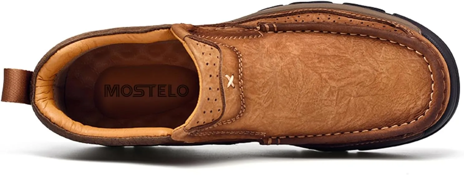 Mens Slip On Casual Loafers Classic Outdoor Leather Walking Hiking Shoes Comfortable for Work Office Dress Outdoor High Top