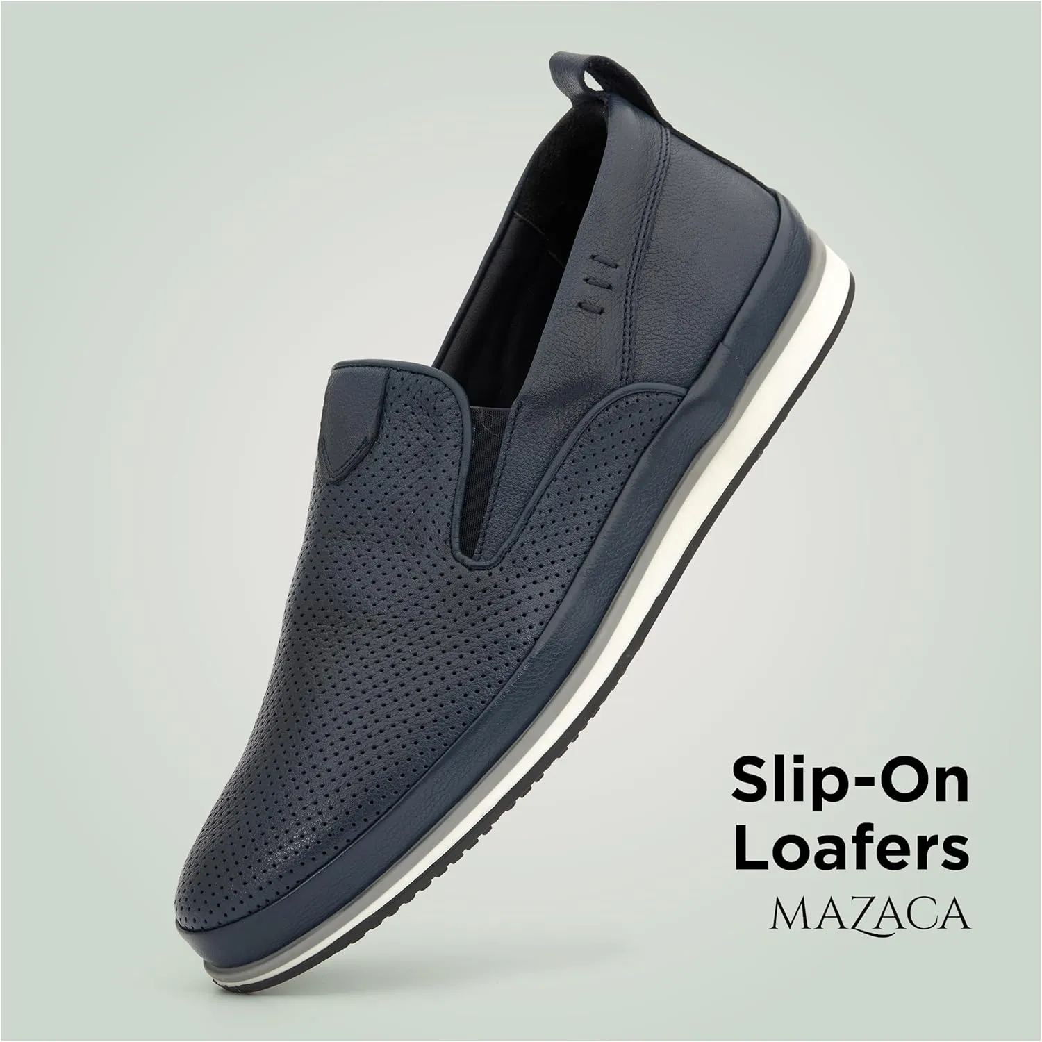 Men's Slip-On Loafers, Classic Fashion Sneakers, Flats Casual Lightweight Comfortable Breathable Mesh Perfed Leather Upper, Lining and Insole, Thermoplastic Sole