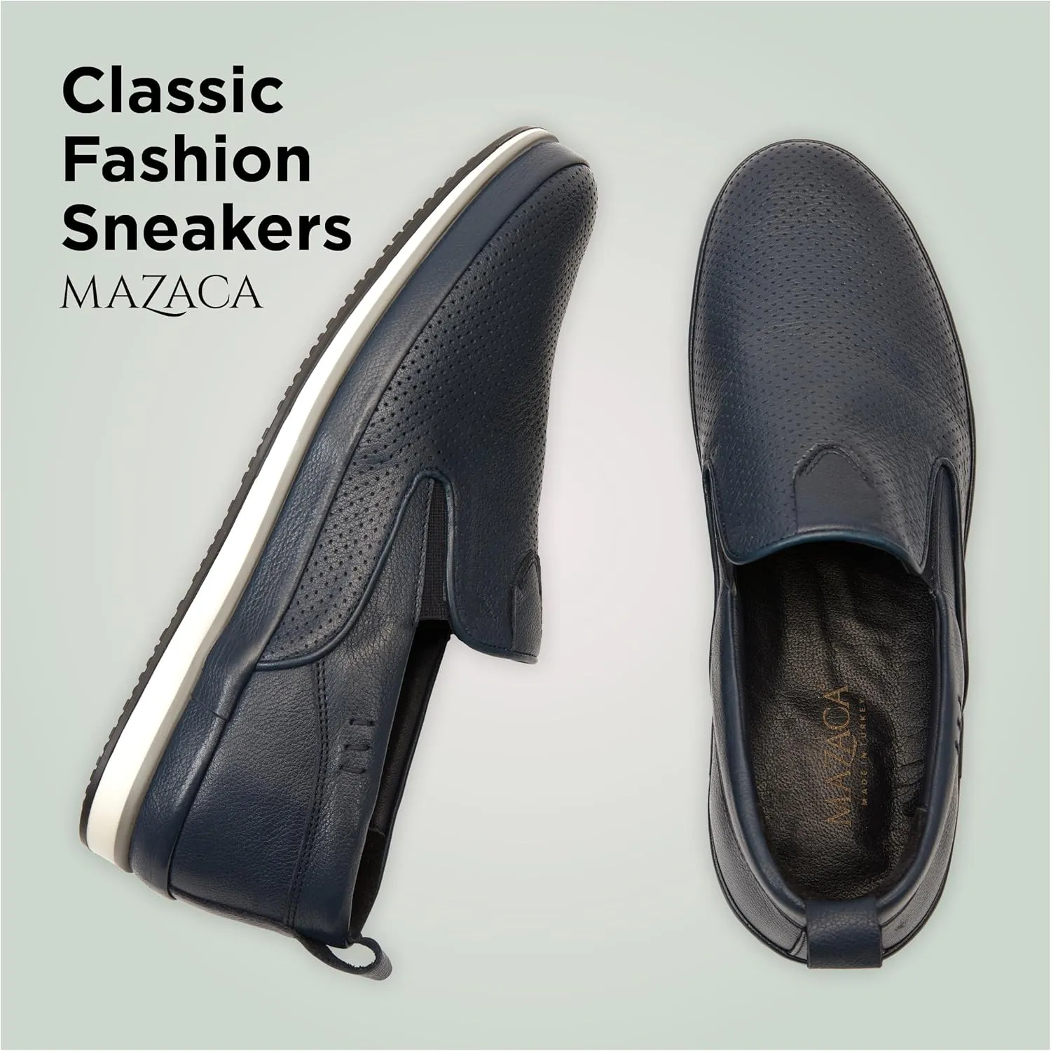 Men's Slip-On Loafers, Classic Fashion Sneakers, Flats Casual Lightweight Comfortable Breathable Mesh Perfed Leather Upper, Lining and Insole, Thermoplastic Sole