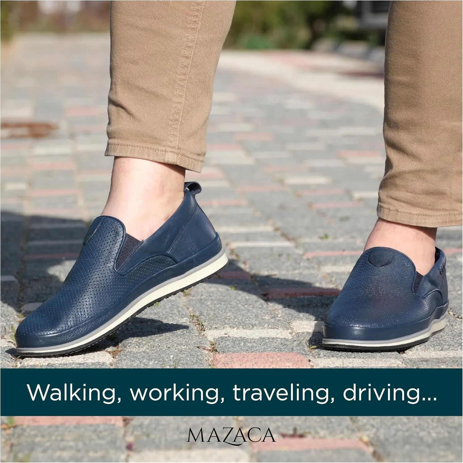 Men's Slip-On Loafers, Classic Fashion Sneakers, Flats Casual Lightweight Comfortable Breathable Mesh Perfed Leather Upper, Lining and Insole, Thermoplastic Sole