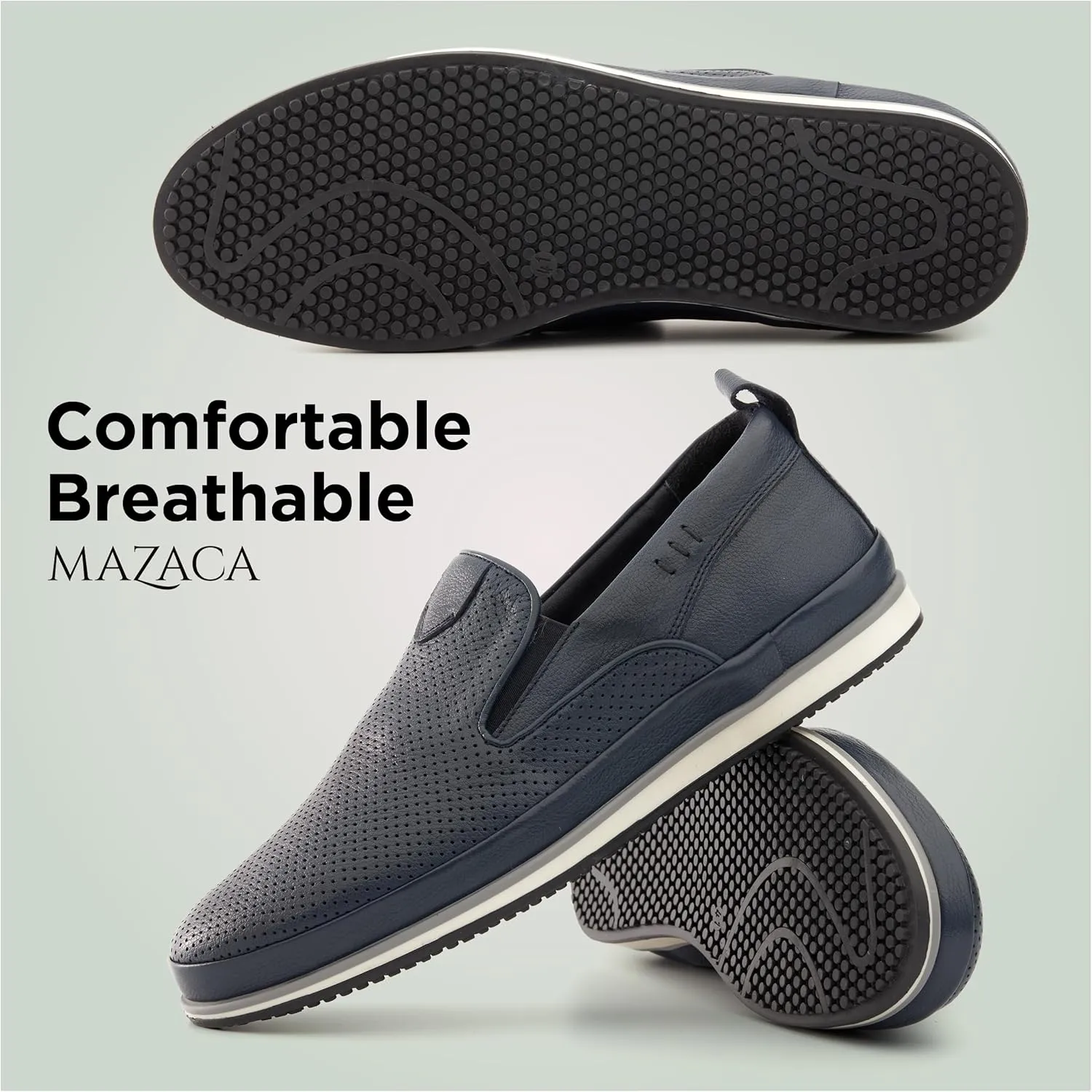 Men's Slip-On Loafers, Classic Fashion Sneakers, Flats Casual Lightweight Comfortable Breathable Mesh Perfed Leather Upper, Lining and Insole, Thermoplastic Sole