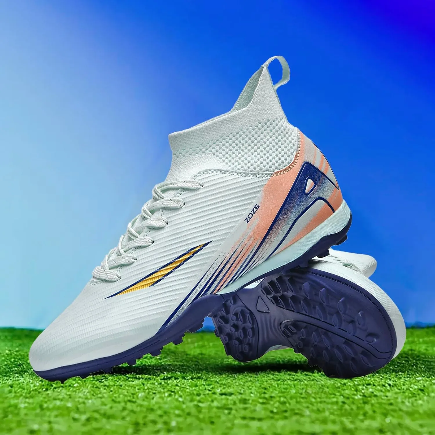 Men's Soccer Shoes Cleats Professional High-Top Athletic Turf Football Shoes Outdoor/Indoor Professional Futsal Football Training Sneakers