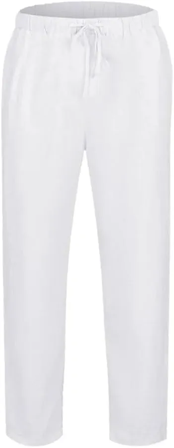 Men's Solid Color Casual Simple Cotton and Linen Elastic Drawstring Stitching Wide-Leg Trousers