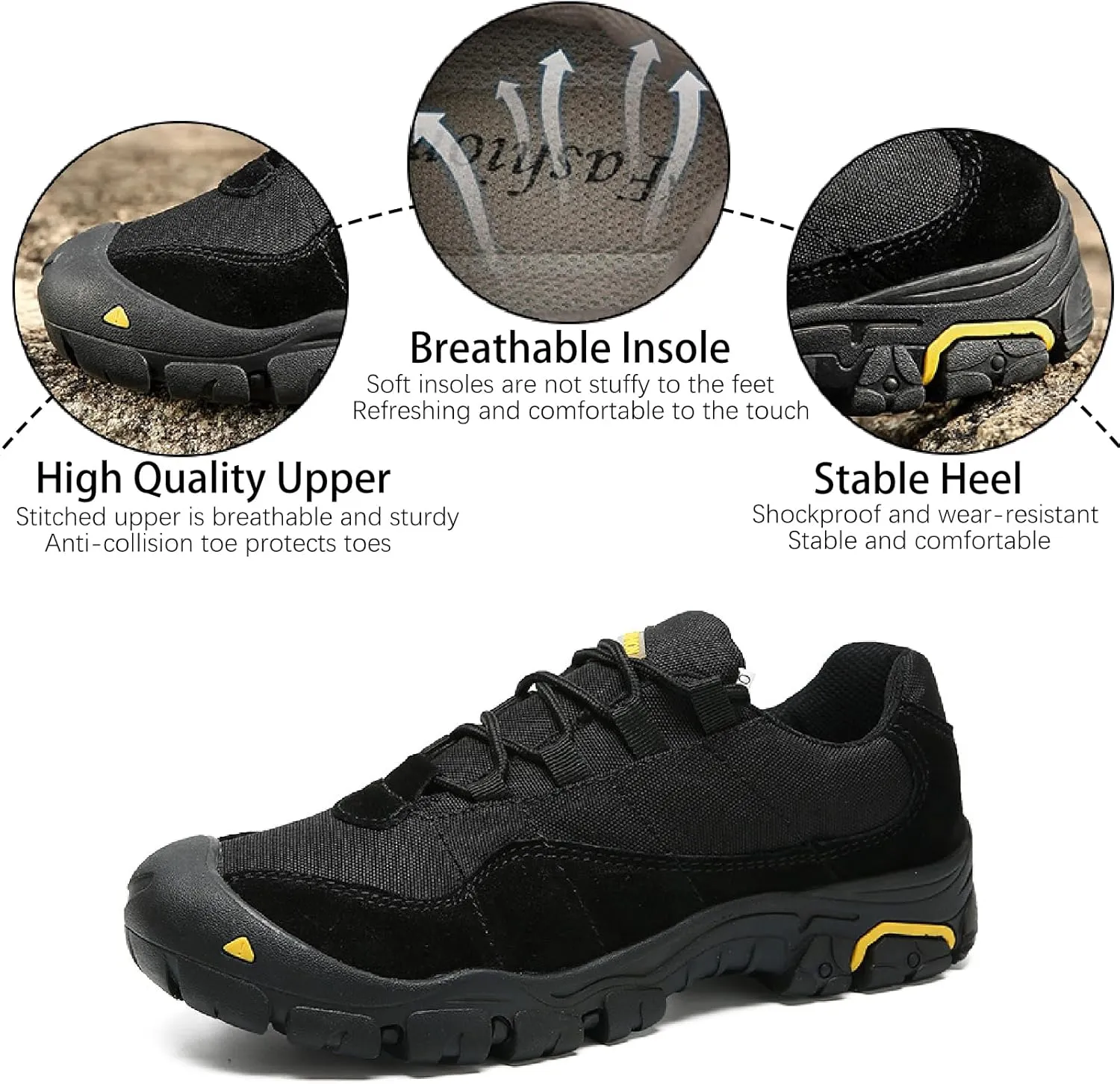 Men's Suede Lace Up Hiking Shoes Comfortable Protective Cap Toe Lug Sole Non-Slip Trekking Outdoor Sneakers Summer Lightweight Casual Walking Shoes