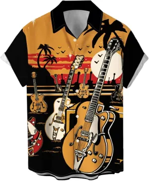 Men's Vintage Bowling Shirt 1950s Retro Rockabilly Style Short Sleeve Button Down Music Hawaiian Shirts