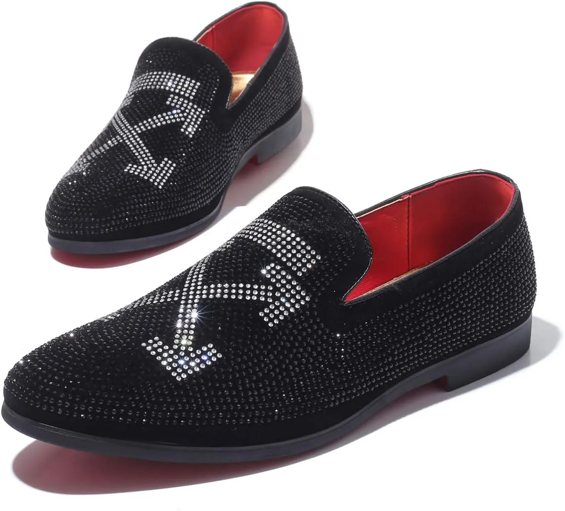 Men's Vintage Fashion Rhinestone Designer Dress Loafers Slip On Shoes Classic Tuxedo Dress Shoes