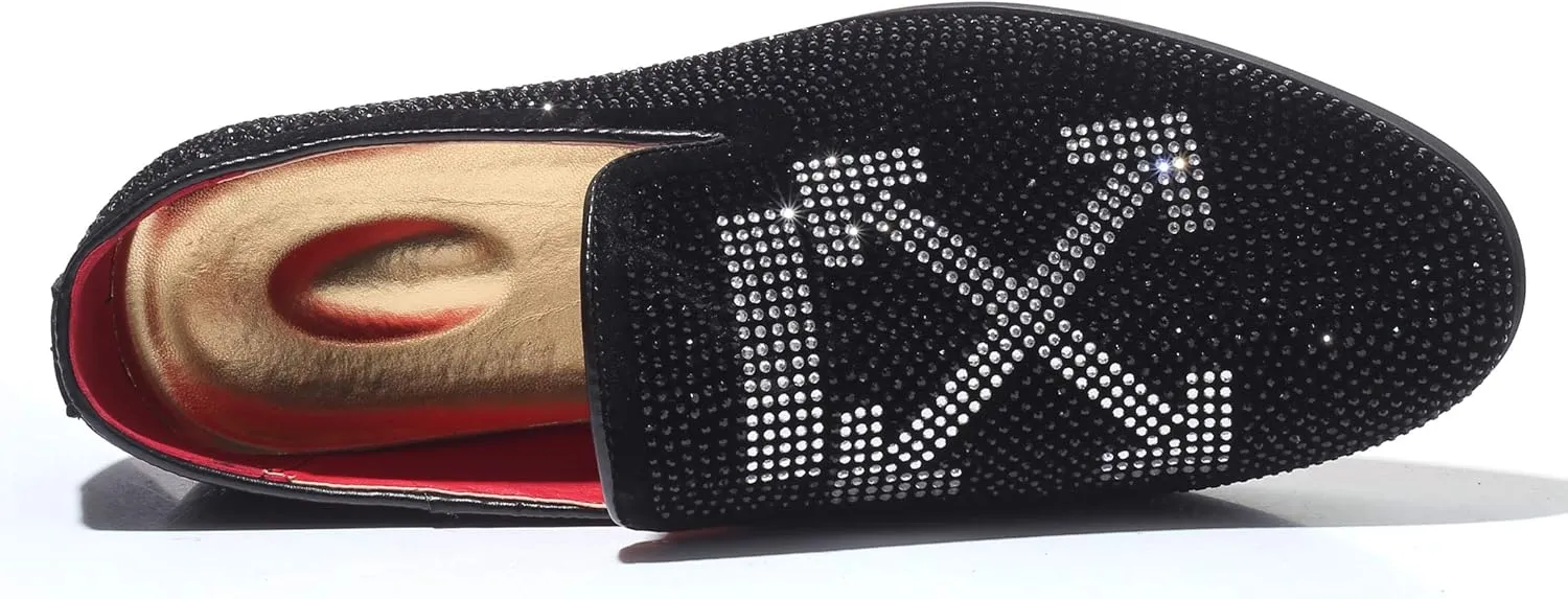Men's Vintage Fashion Rhinestone Designer Dress Loafers Slip On Shoes Classic Tuxedo Dress Shoes
