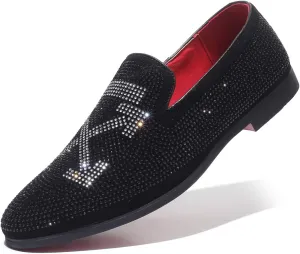 Men's Vintage Fashion Rhinestone Designer Dress Loafers Slip On Shoes Classic Tuxedo Dress Shoes