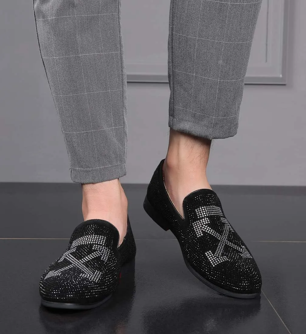 Men's Vintage Fashion Rhinestone Designer Dress Loafers Slip On Shoes Classic Tuxedo Dress Shoes