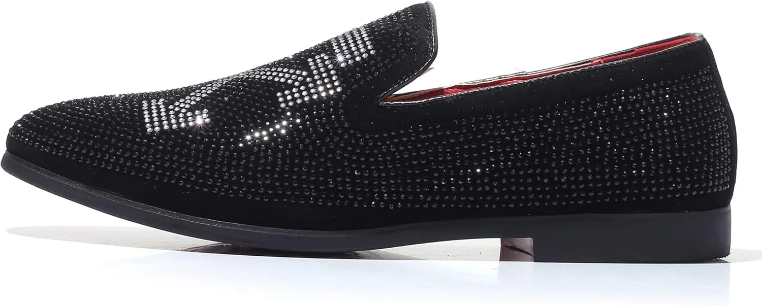 Men's Vintage Fashion Rhinestone Designer Dress Loafers Slip On Shoes Classic Tuxedo Dress Shoes