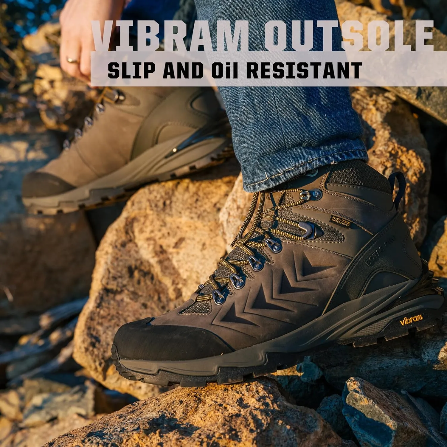 Men's Waterproof Hiking Boots, 6 Inch Slip Resistant Light Weight Outdoor Boots