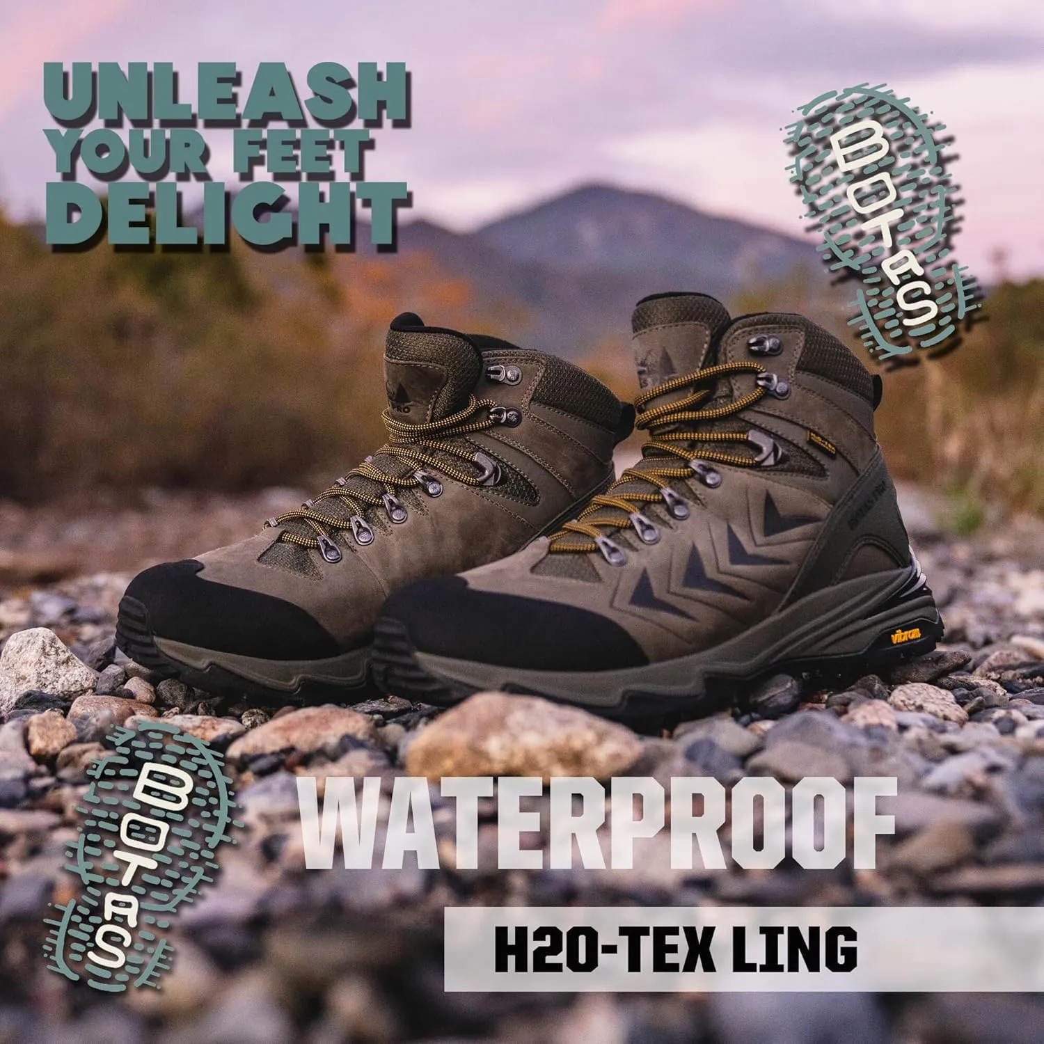 Men's Waterproof Hiking Boots, 6 Inch Slip Resistant Light Weight Outdoor Boots
