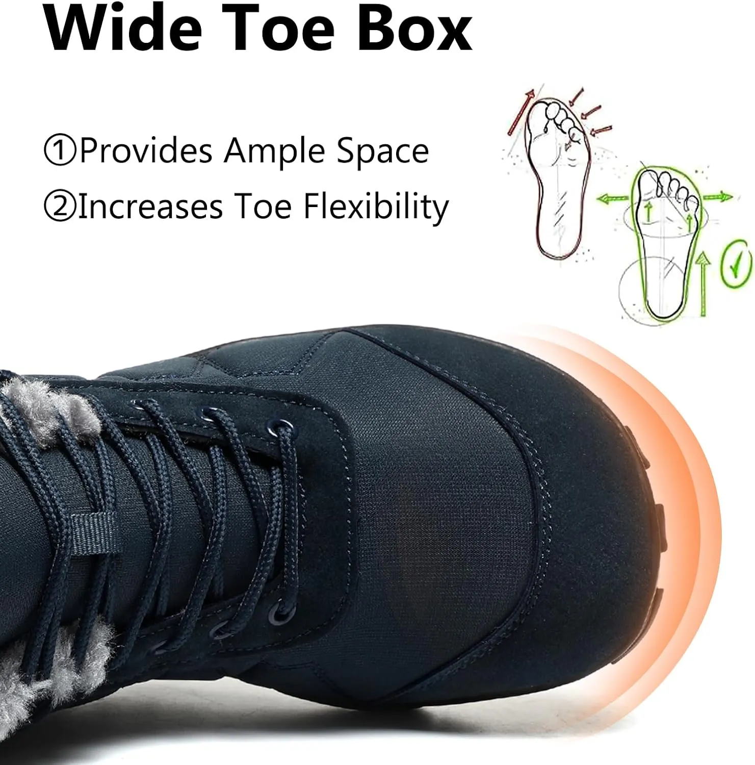 Mens Womens Snow Boots Winter Barefoot Shoes Warm Fur Lined Short Ankle Booties Outdoor Anti-Slip Wide Toe Box Walking Winter Shoes