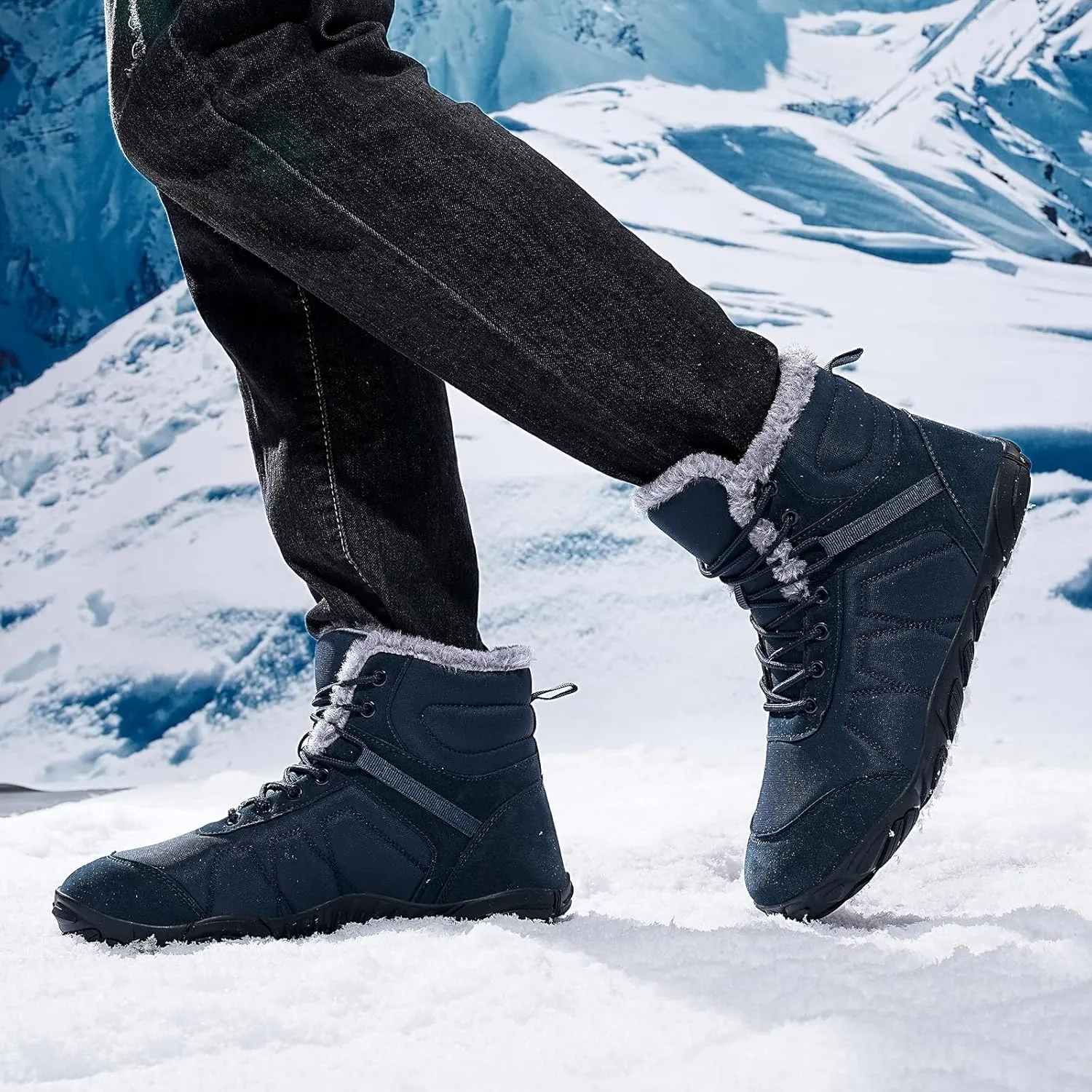 Mens Womens Snow Boots Winter Barefoot Shoes Warm Fur Lined Short Ankle Booties Outdoor Anti-Slip Wide Toe Box Walking Winter Shoes