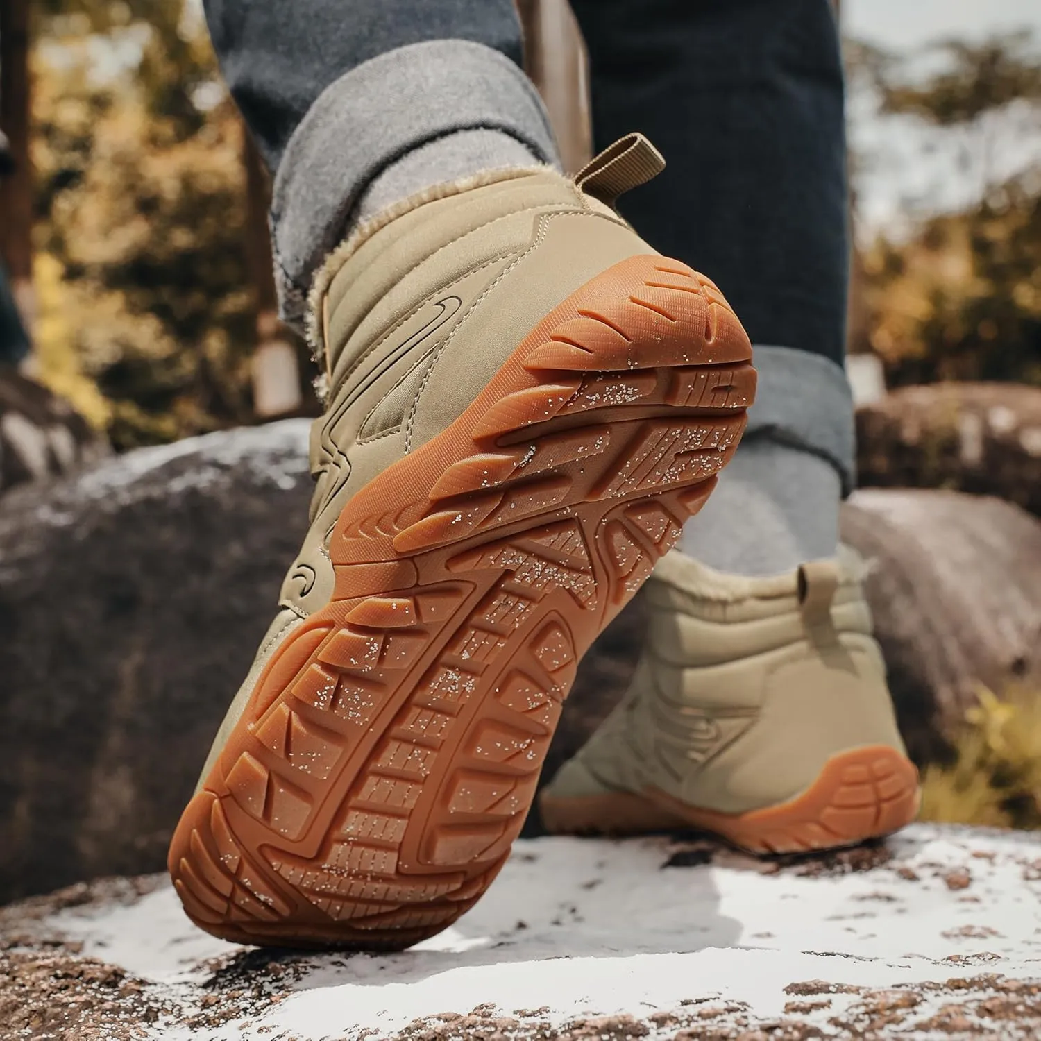 Mens Womens Winter Hiking Boots Wide Toe Box Warm Snow Boots Minimalist Barefoot Boots Zero Drop Sole Waterproof Non-Slip Ankle Booties