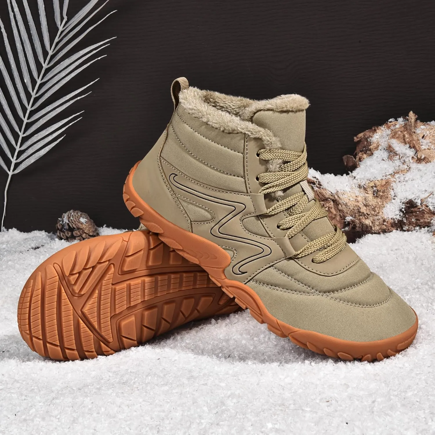 Mens Womens Winter Hiking Boots Wide Toe Box Warm Snow Boots Minimalist Barefoot Boots Zero Drop Sole Waterproof Non-Slip Ankle Booties