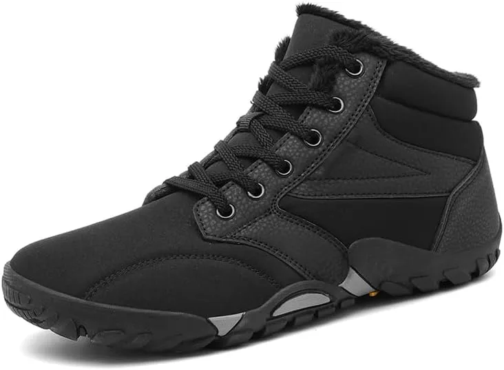Mens Womens Winter Hiking Boots Wide Toe Box Warm Snow Boots Minimalist Barefoot Boots Zero Drop Sole Waterproof Non-Slip Ankle Booties