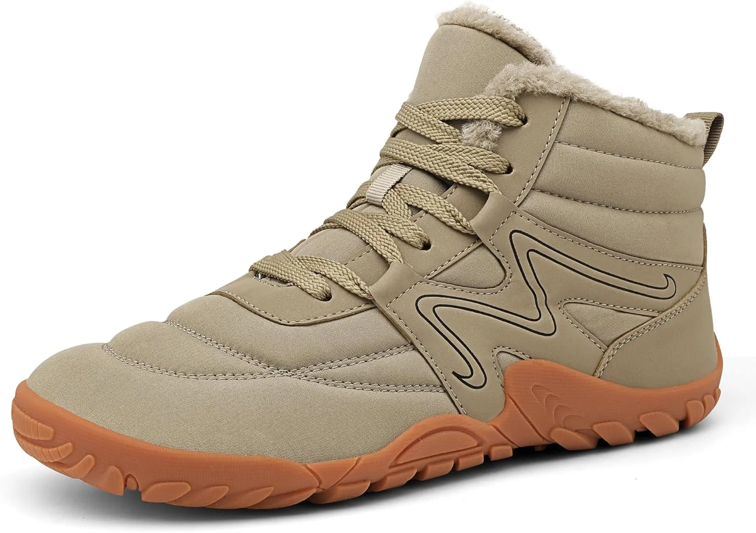 Mens Womens Winter Hiking Boots Wide Toe Box Warm Snow Boots Minimalist Barefoot Boots Zero Drop Sole Waterproof Non-Slip Ankle Booties