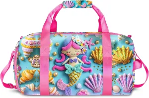 Mermaid Duffle Bag for Girls and Woman,Dance Bag Girls,Overnight Bag Gymnastics Sports Bag for Kids with Shoe Compartments,Woman Travel Weekender Sleepover Carry On Bag