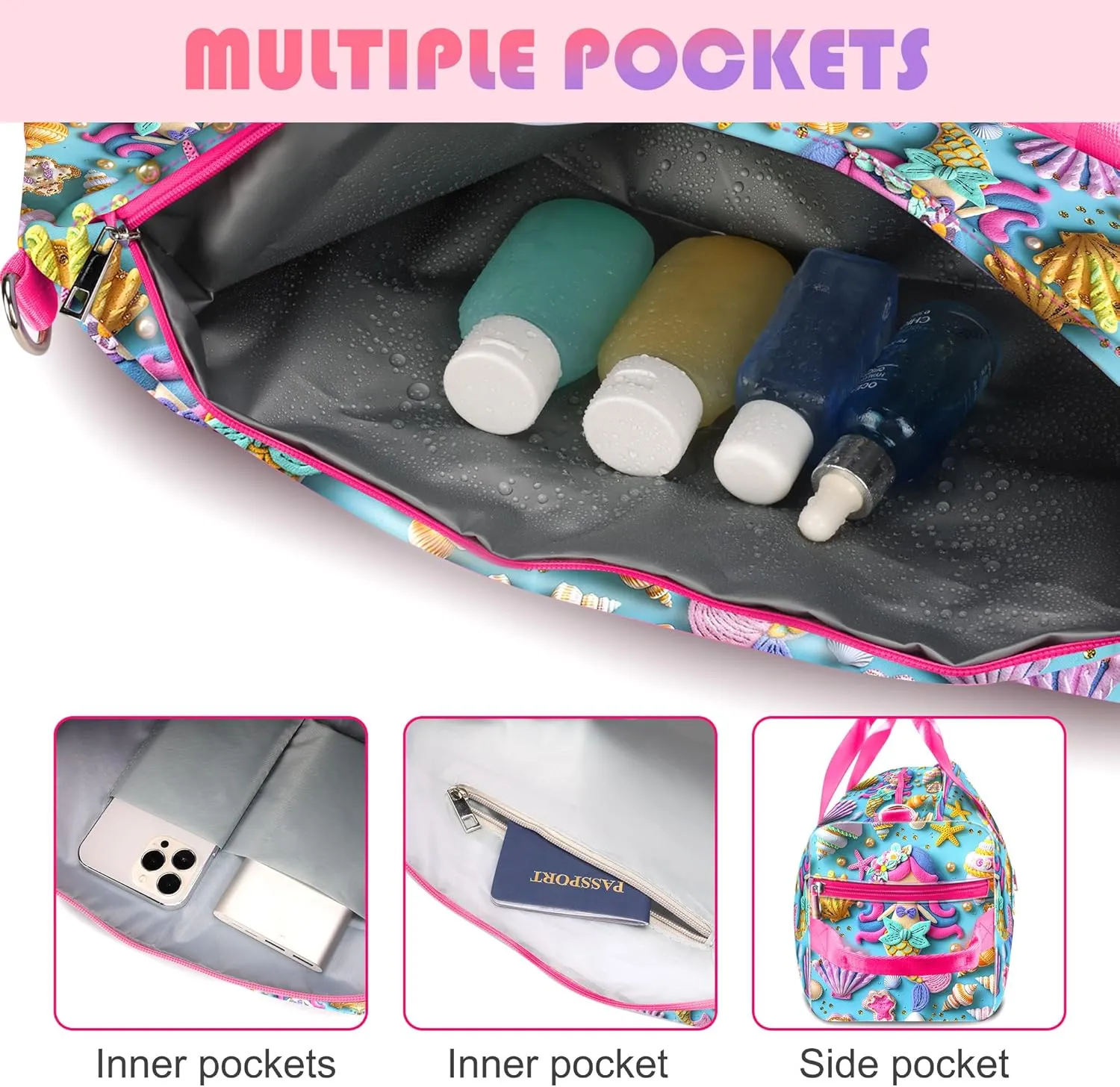 Mermaid Duffle Bag for Girls and Woman,Dance Bag Girls,Overnight Bag Gymnastics Sports Bag for Kids with Shoe Compartments,Woman Travel Weekender Sleepover Carry On Bag