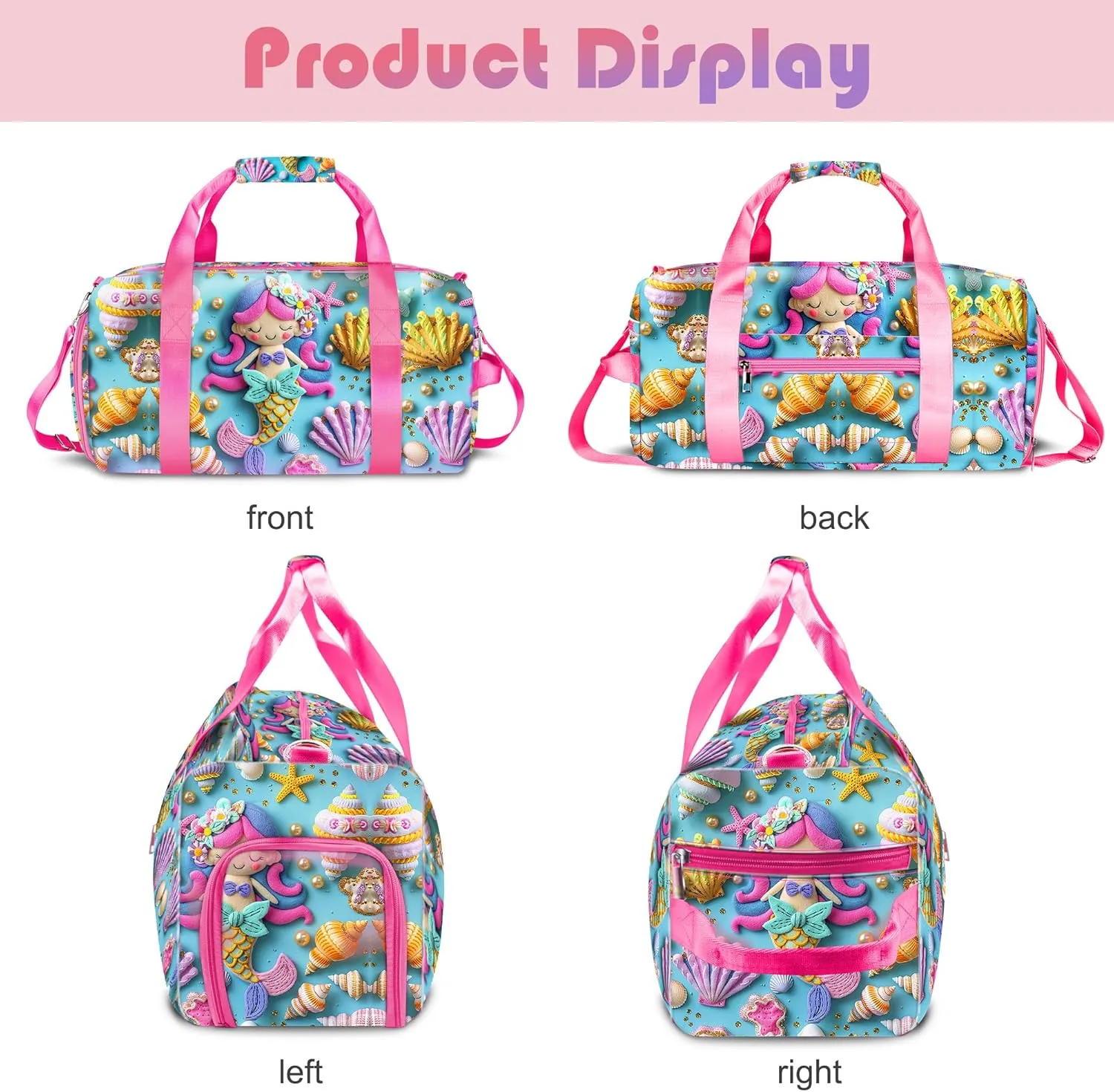 Mermaid Duffle Bag for Girls and Woman,Dance Bag Girls,Overnight Bag Gymnastics Sports Bag for Kids with Shoe Compartments,Woman Travel Weekender Sleepover Carry On Bag