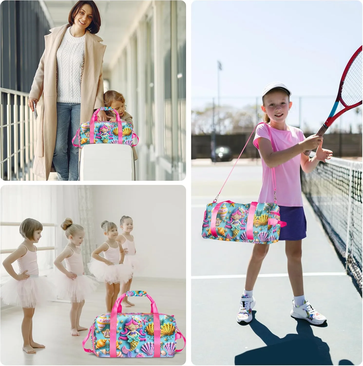 Mermaid Duffle Bag for Girls and Woman,Dance Bag Girls,Overnight Bag Gymnastics Sports Bag for Kids with Shoe Compartments,Woman Travel Weekender Sleepover Carry On Bag