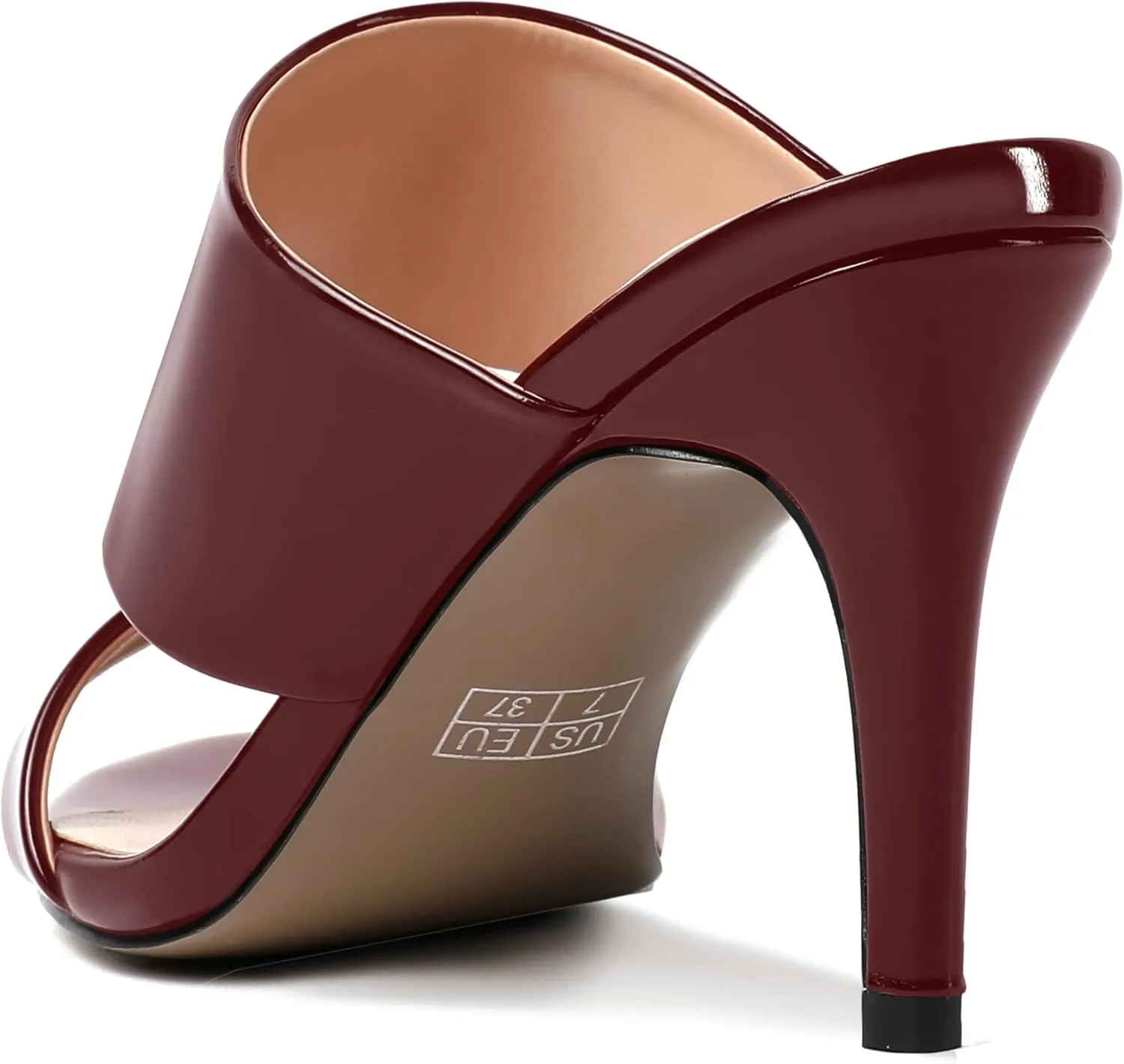 MERRORI Women's Slip On Sexy Party Open Toe Heeled Mule Patent Stiletto High Heel Heeled Sandals 3.3 Inch