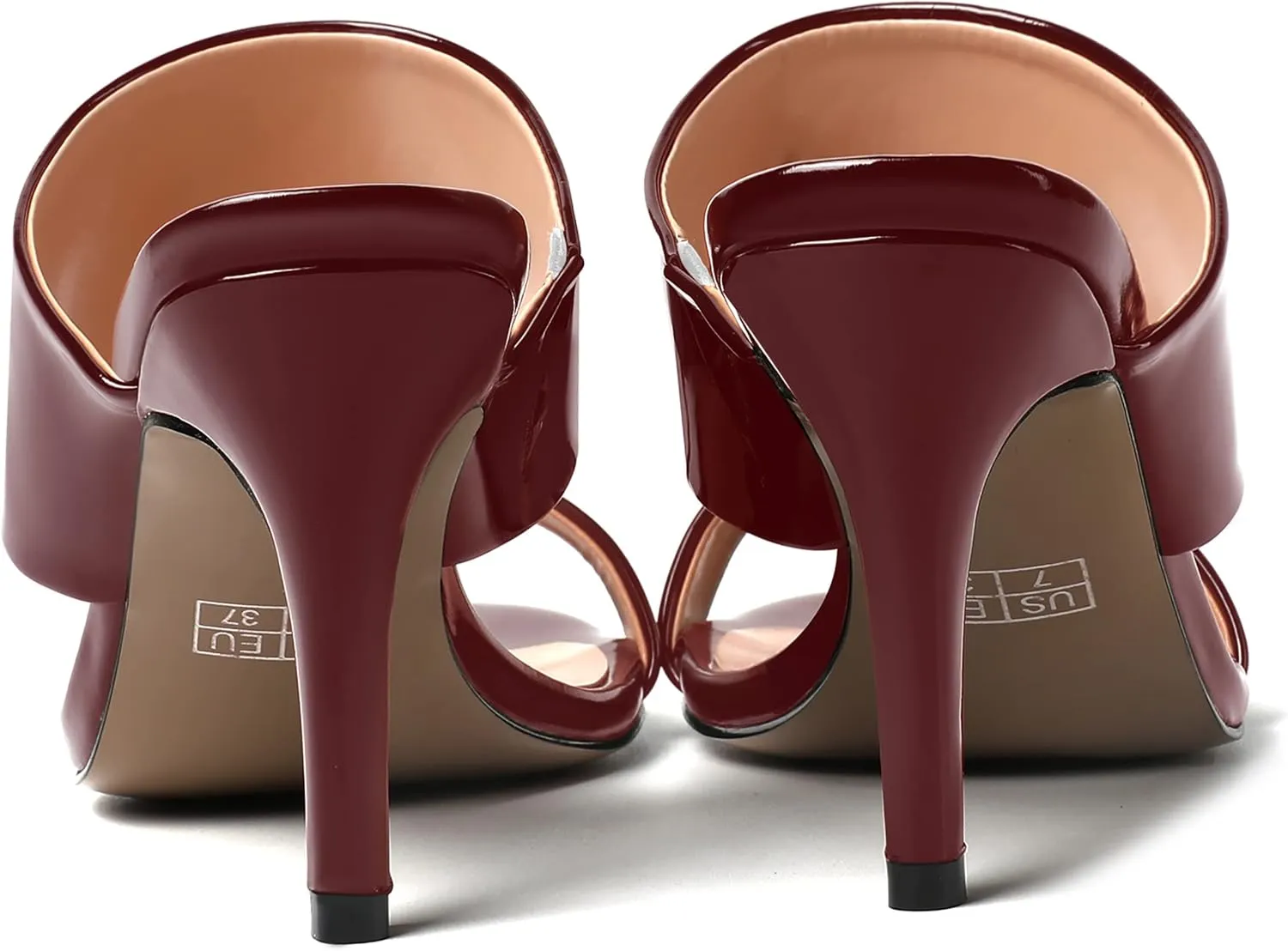 MERRORI Women's Slip On Sexy Party Open Toe Heeled Mule Patent Stiletto High Heel Heeled Sandals 3.3 Inch