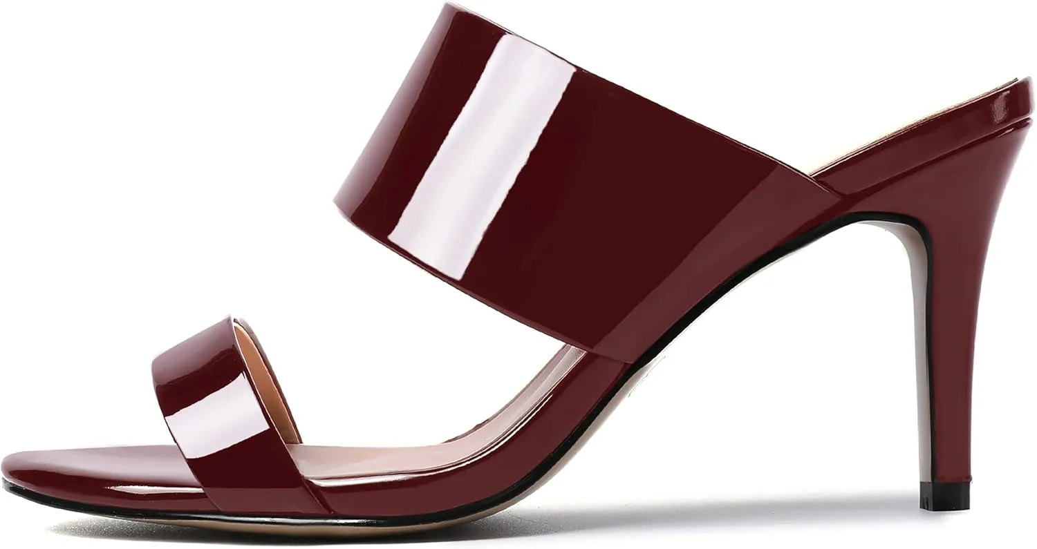 MERRORI Women's Slip On Sexy Party Open Toe Heeled Mule Patent Stiletto High Heel Heeled Sandals 3.3 Inch