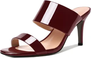 MERRORI Women's Slip On Sexy Party Open Toe Heeled Mule Patent Stiletto High Heel Heeled Sandals 3.3 Inch