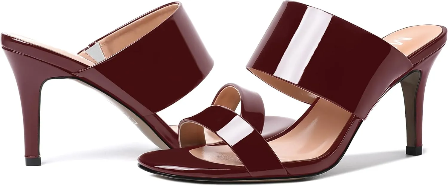 MERRORI Women's Slip On Sexy Party Open Toe Heeled Mule Patent Stiletto High Heel Heeled Sandals 3.3 Inch